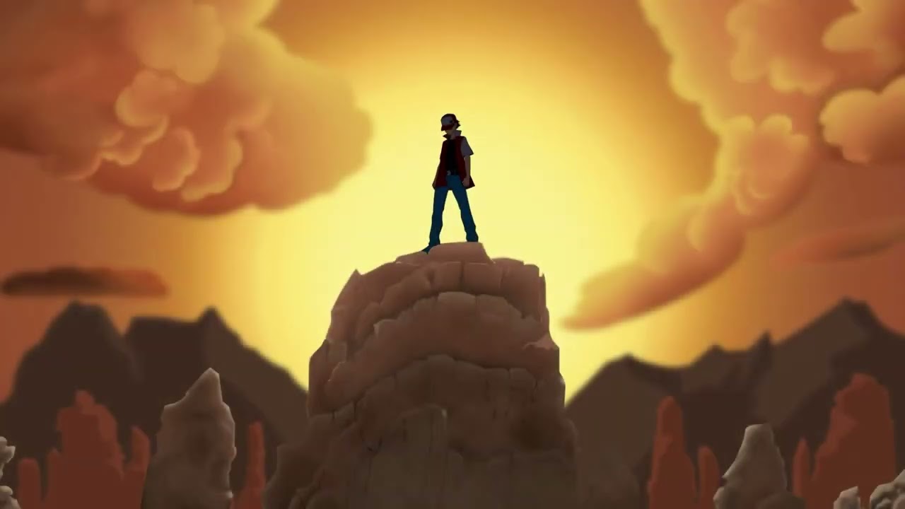 A student's character design of a man standing on top of a mountain.