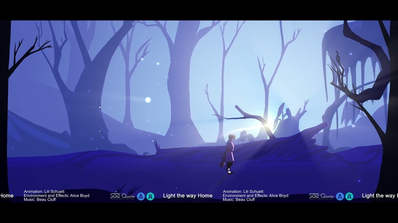 A screenshot of an atmospheric game with a woman walking through an animated forest.